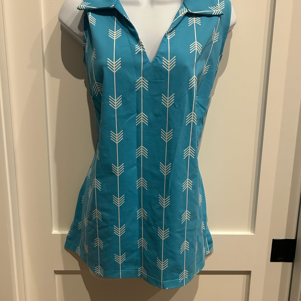 Katherine Way Turquoise Arrow Pattern Tunic Sleeveless  Top